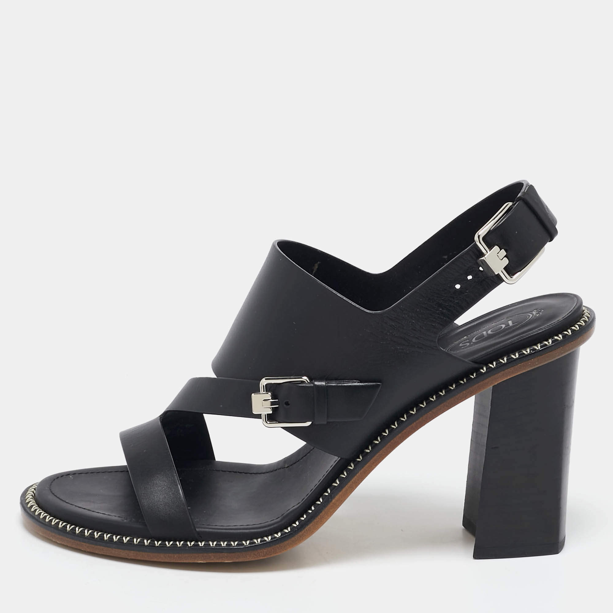 Tod's Black Leather Open Toe Ankle Strap Sandals Size 40
