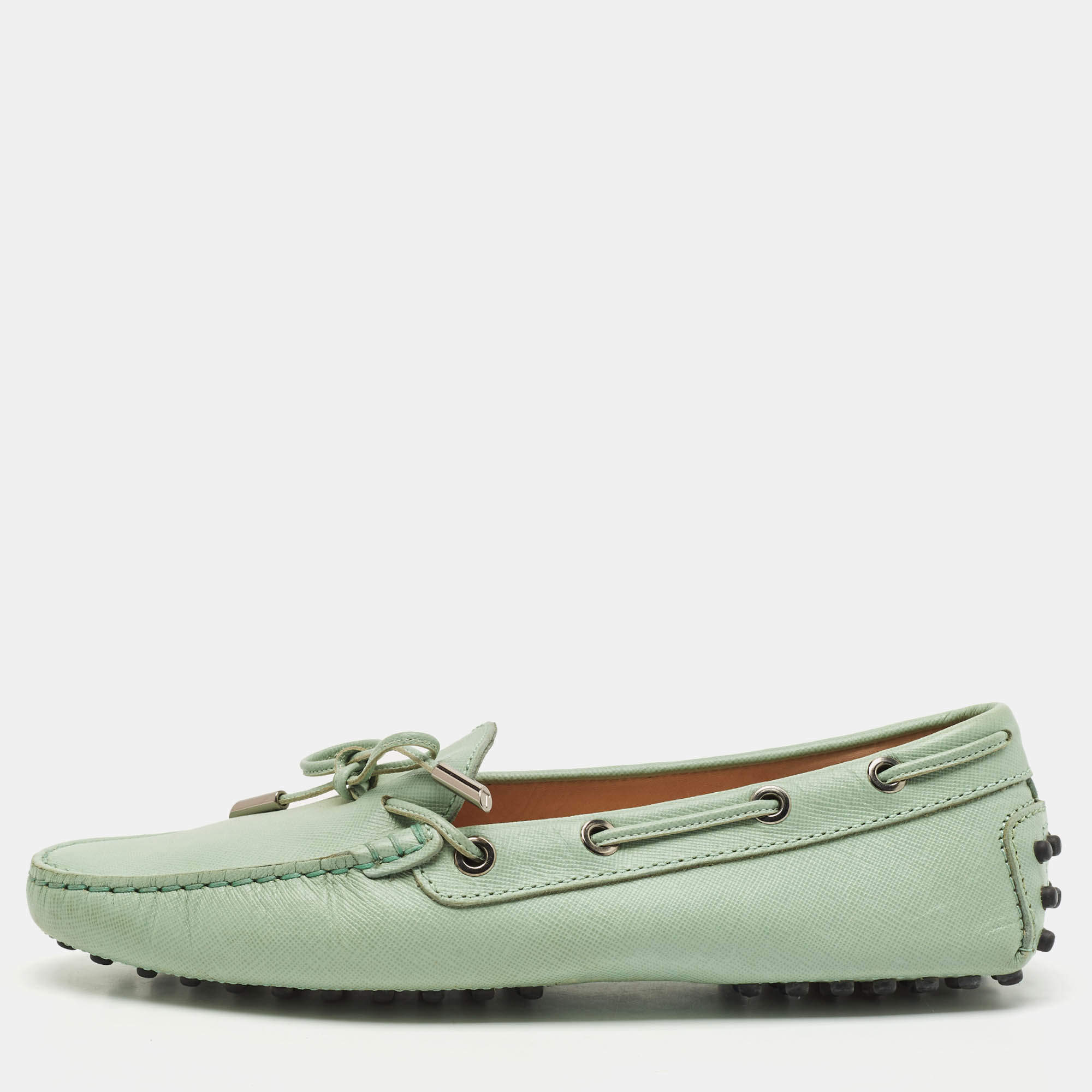 Tod's Green Leather Gommino Slip On Loafers Size 37