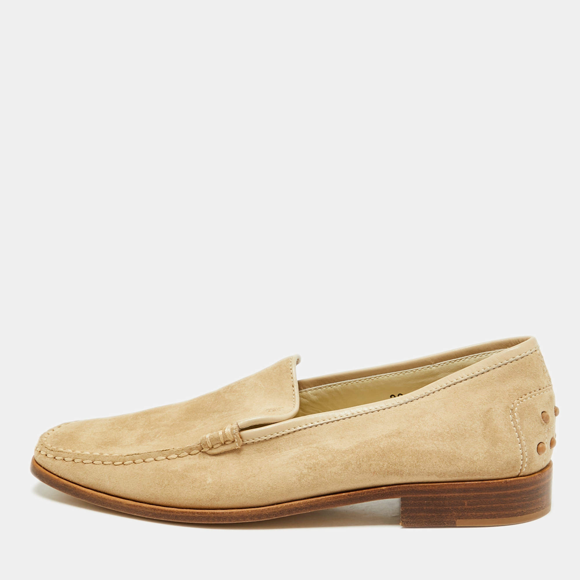 Pre Owned Tod's Beige Suede Slip On Smoking Slippers Size 38