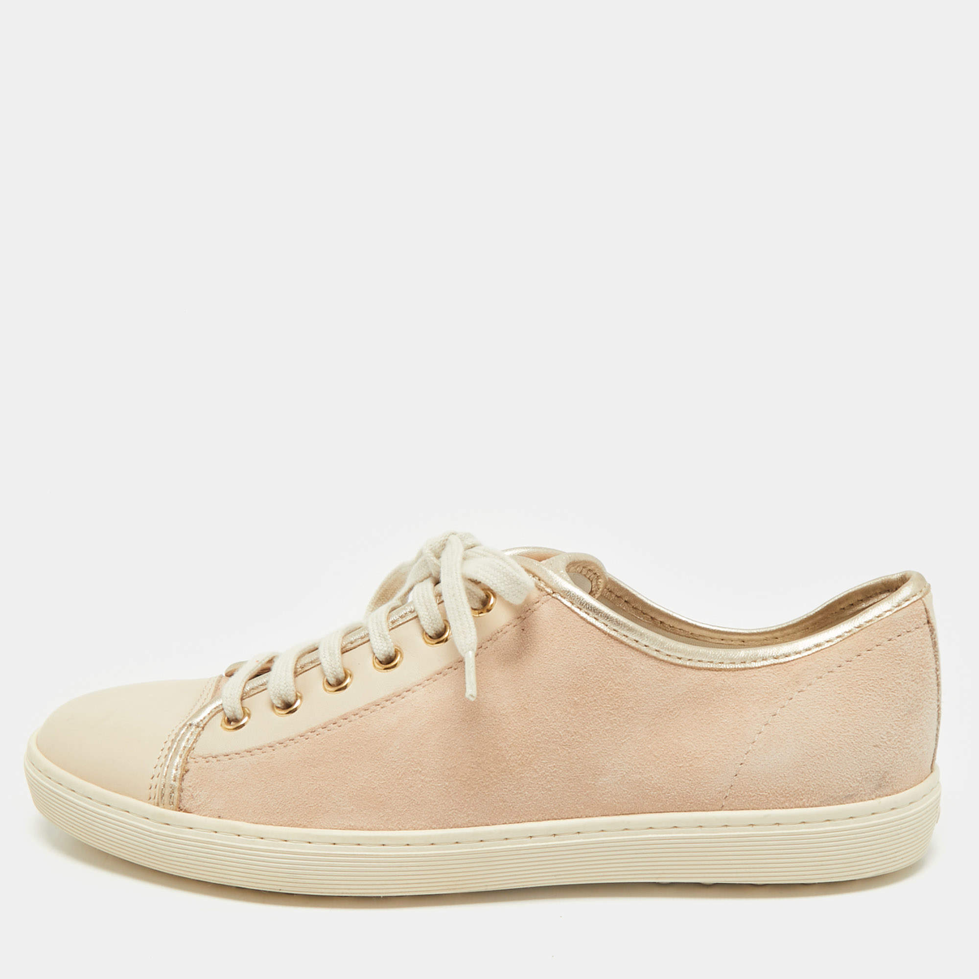 Tod's Beige Leather and Suede Lace Up Sneakers Size 40