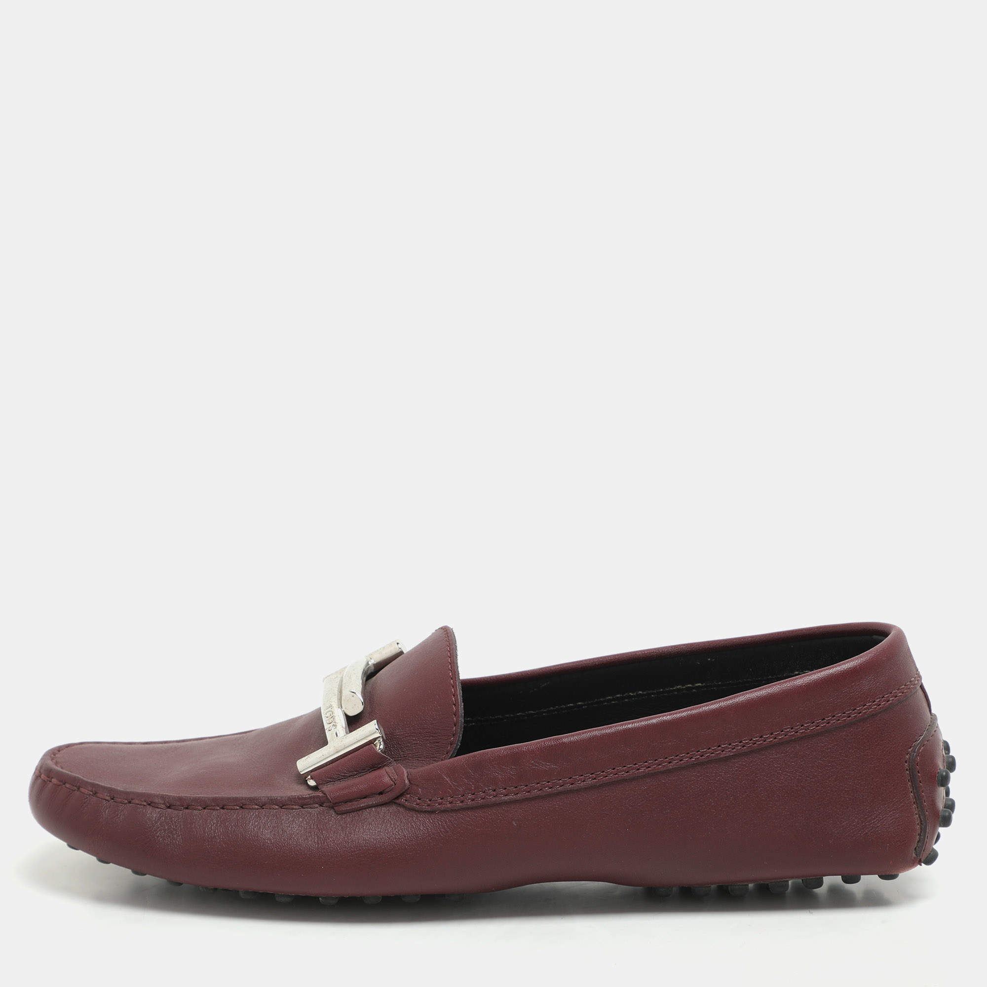 Tod's Burgundy Leather Double T Court Loafers Size 39.5