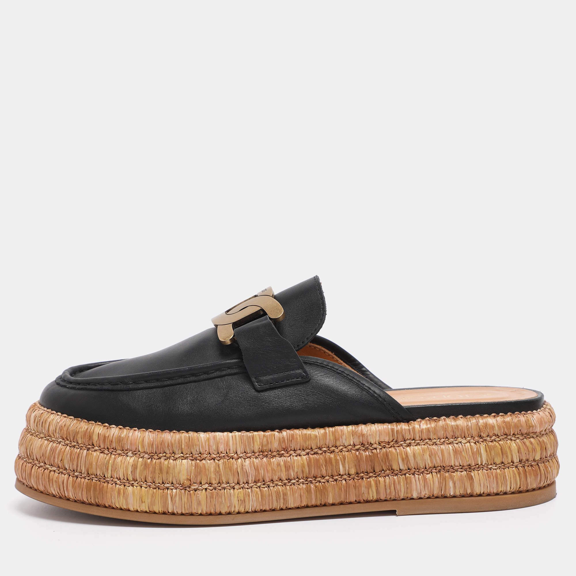 مملوكة مسبقًا Tod's Black Leather Kate Platform Mules Size 39