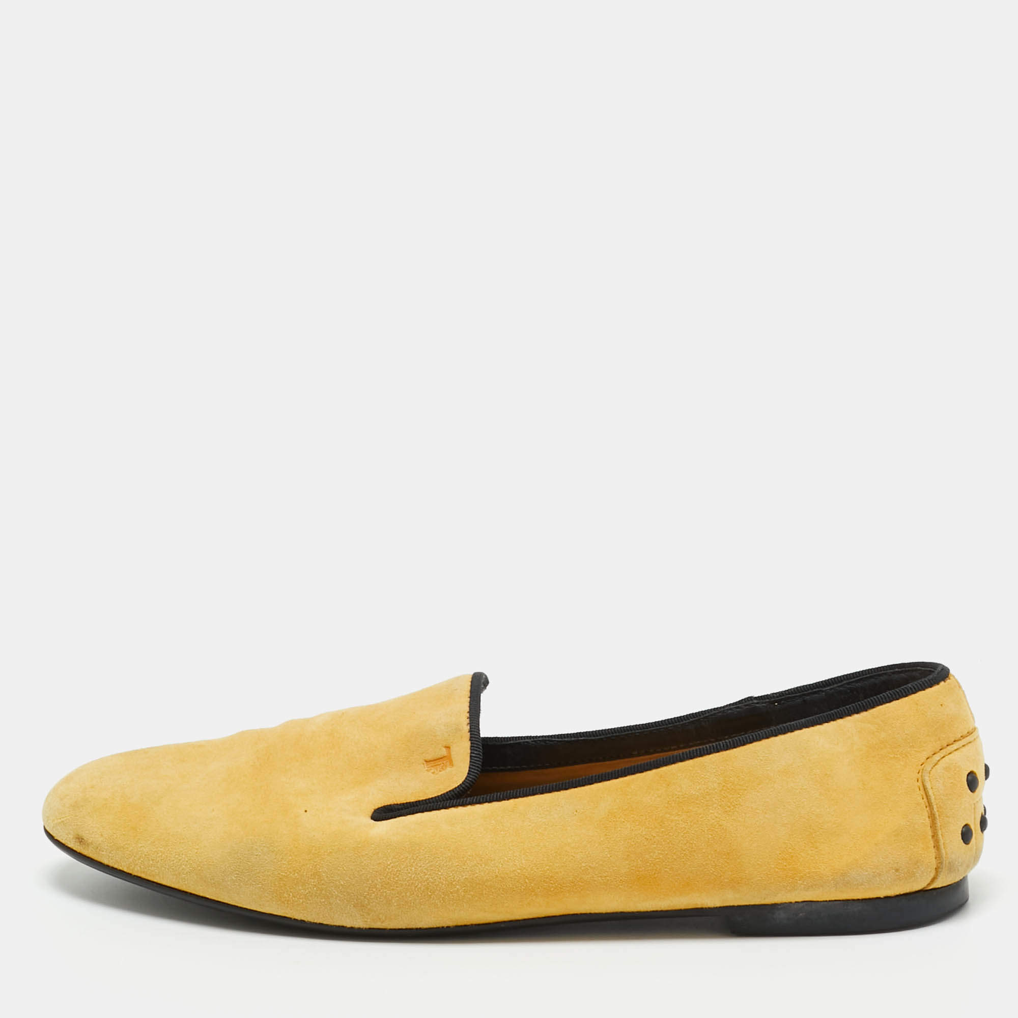 Pre Owned Tod's Yellow Suede Smoking Slippers Size 37.5