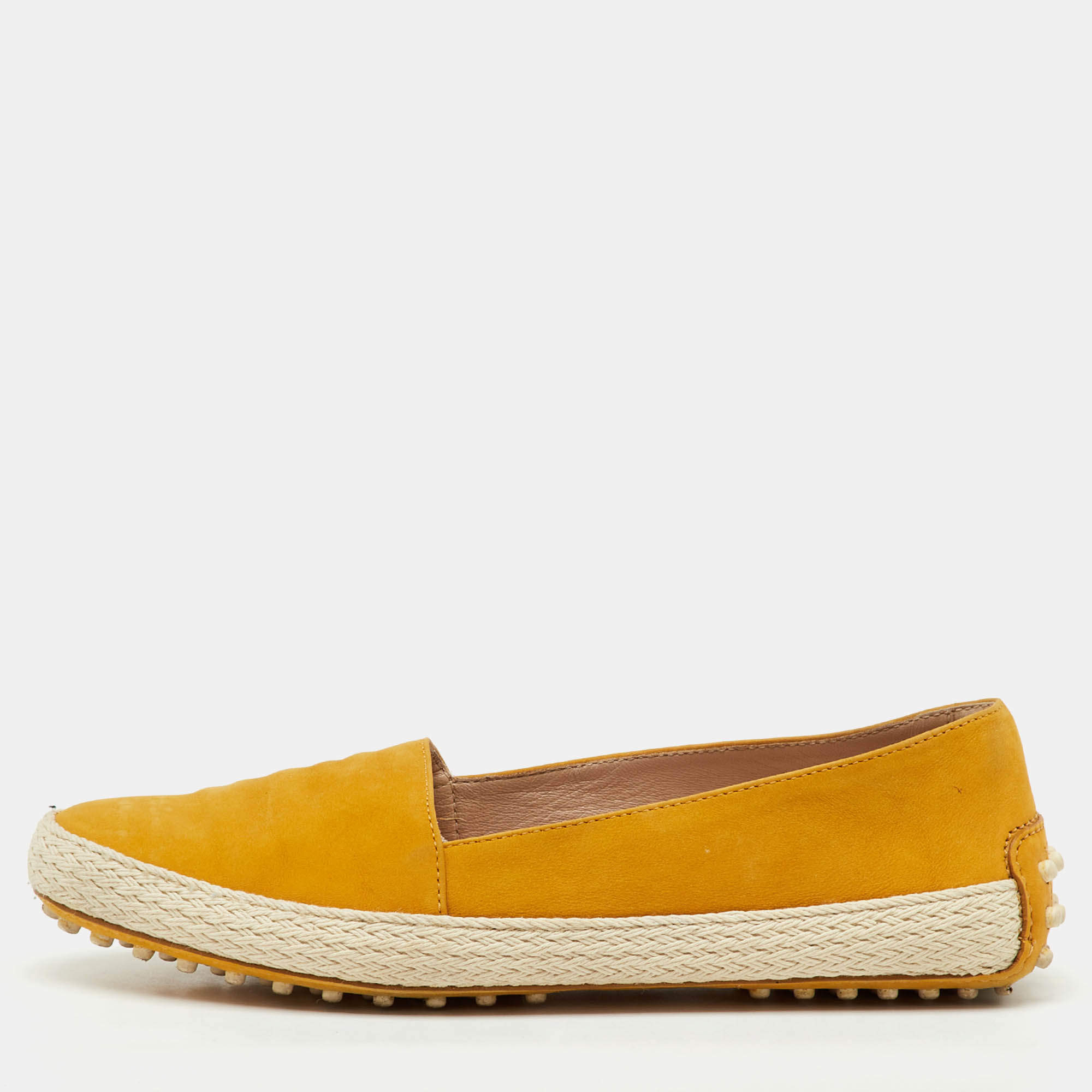 Pre Owned Tod's Mustard Yellow Nubuck Leather Skate Espadrille Flats Size 38