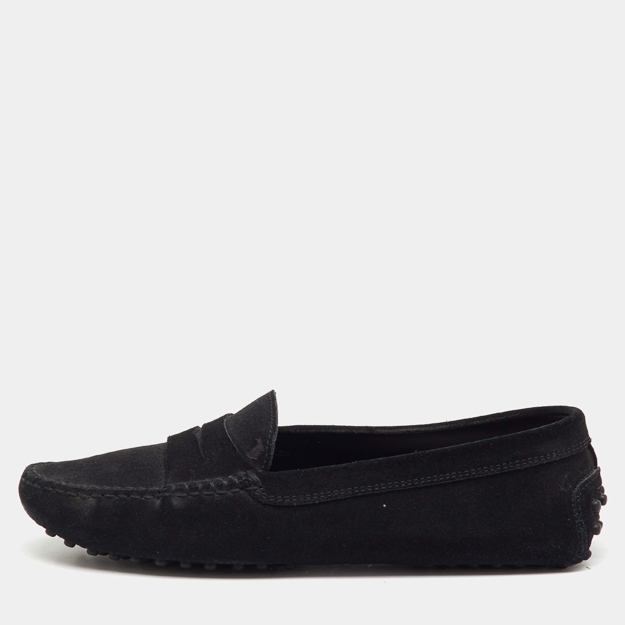 Pre Owned Tod's Black Suede Gommino Slip On Loafers Size 37