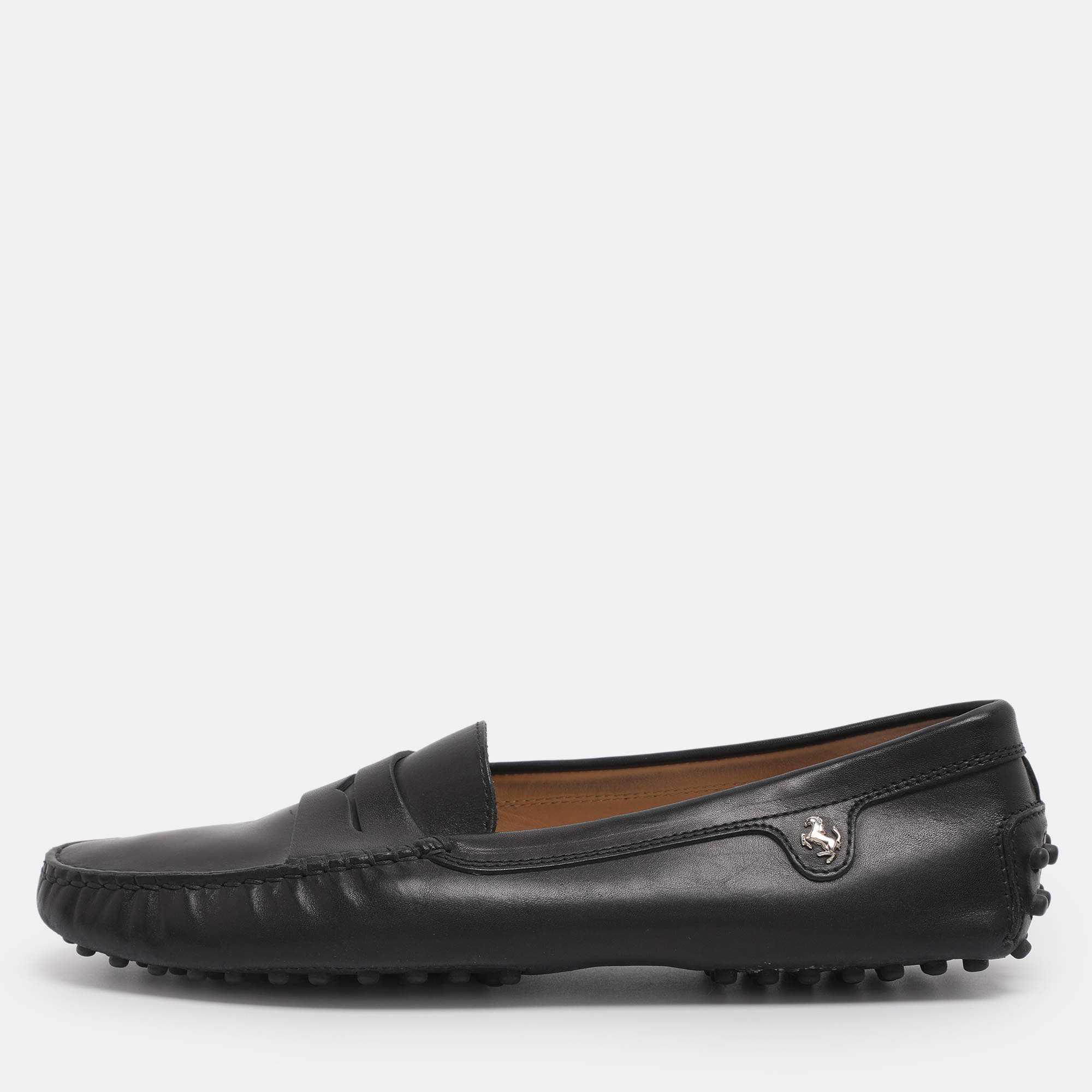 Pre Owned Tod's For Ferrari Black Leather Slip On Loafers Size 39