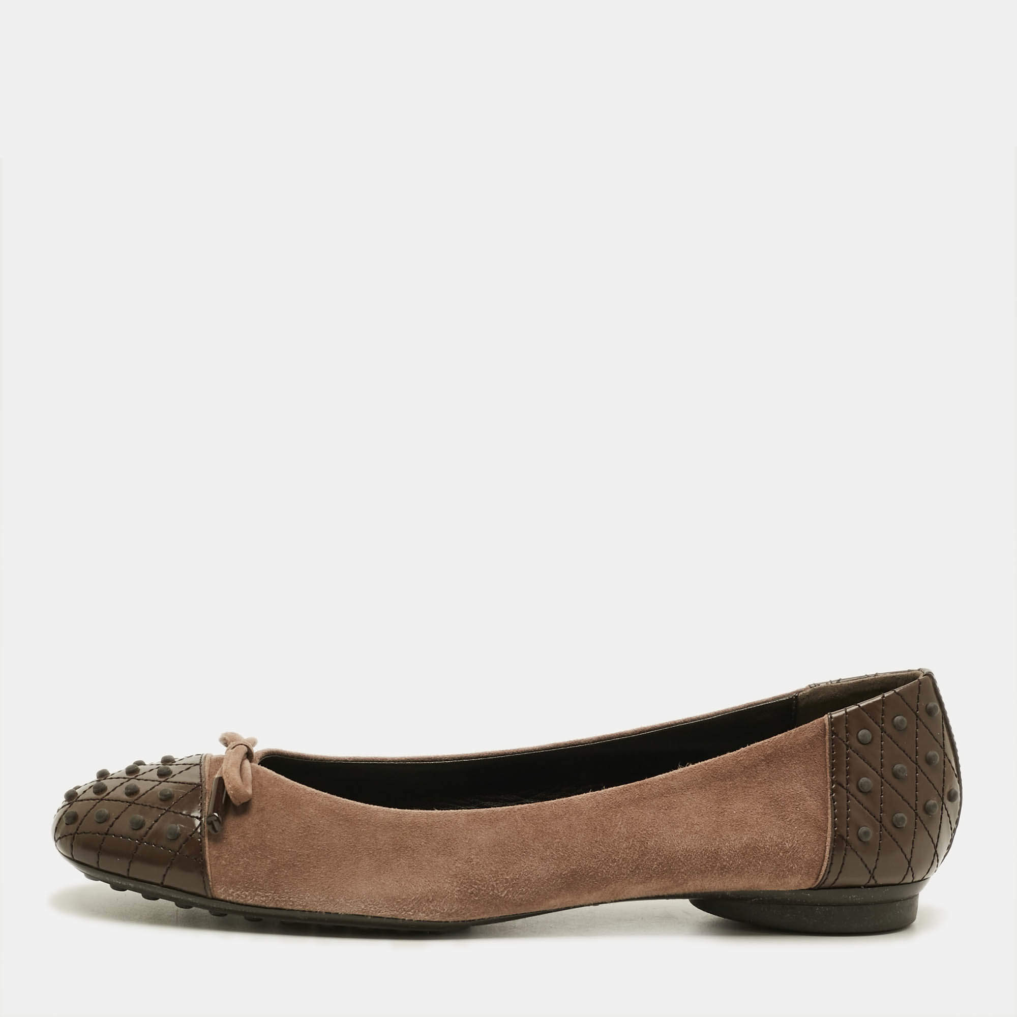 مملوكة مسبقًا Tod's Size 40.5 Brown Leather And Suede Ballet Flats