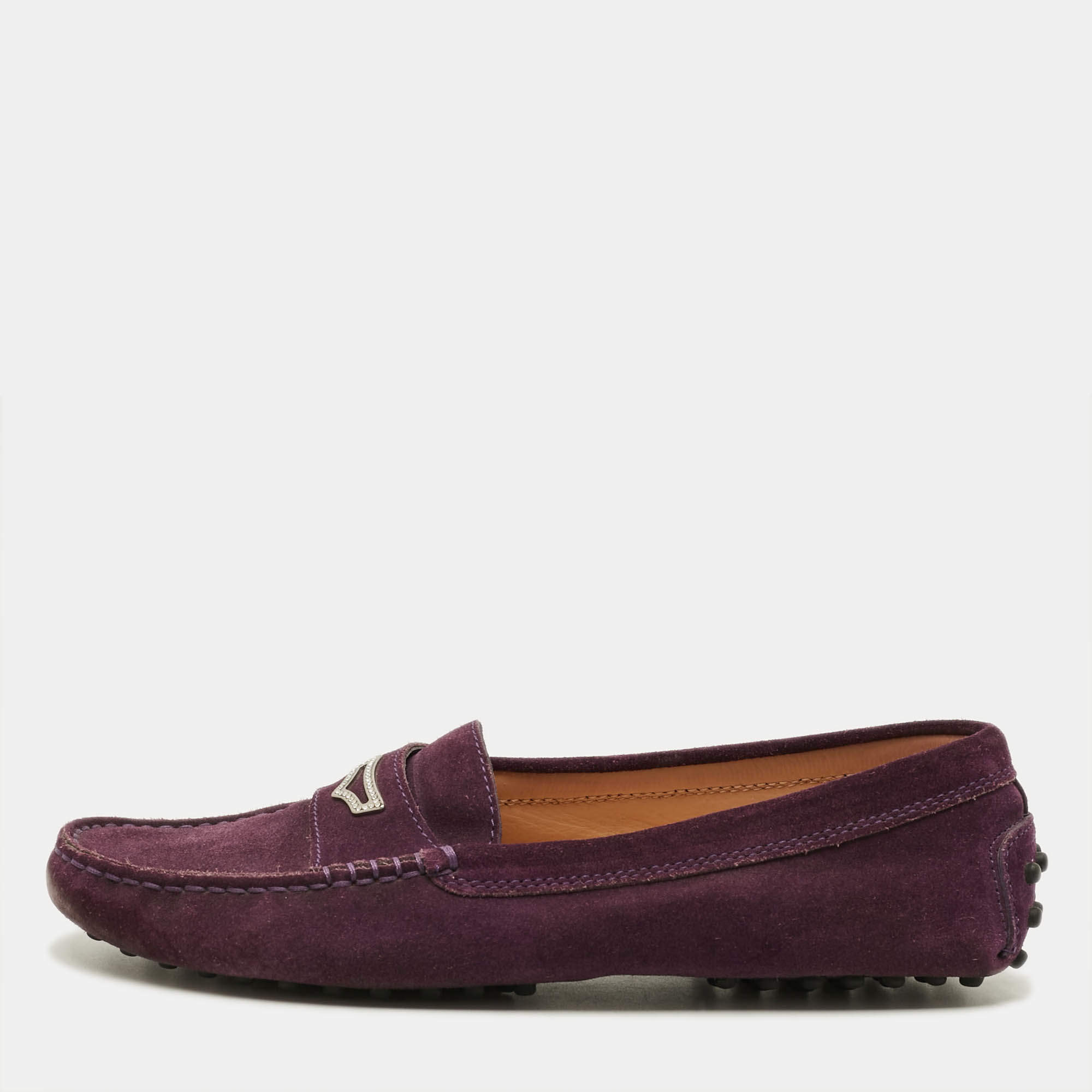 Pre Owned Tod's Gommino Size 38 Purple Suede Loafers