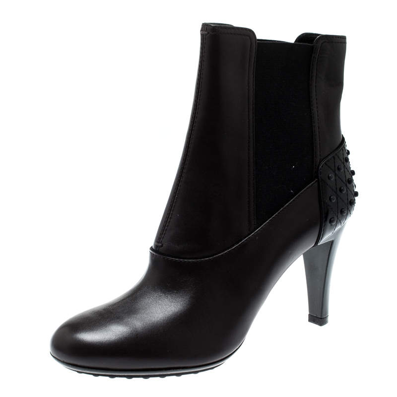 Pre Owned Tod's Dark Brown Leather Ankle Boots Size 37.5