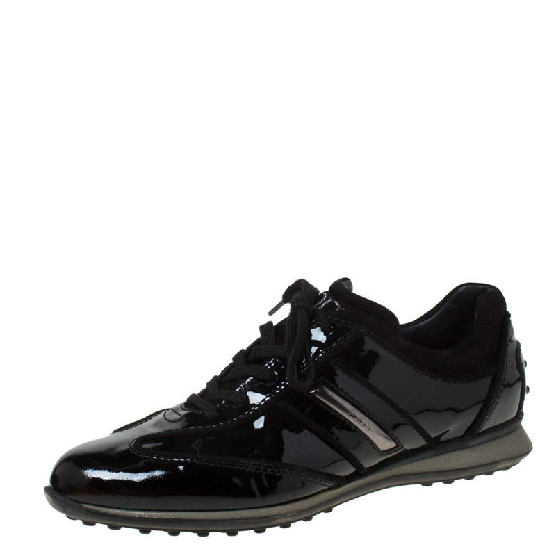 Pre Owned Tod's Black Patent Leather Lace Up Sneakers Size 38.5