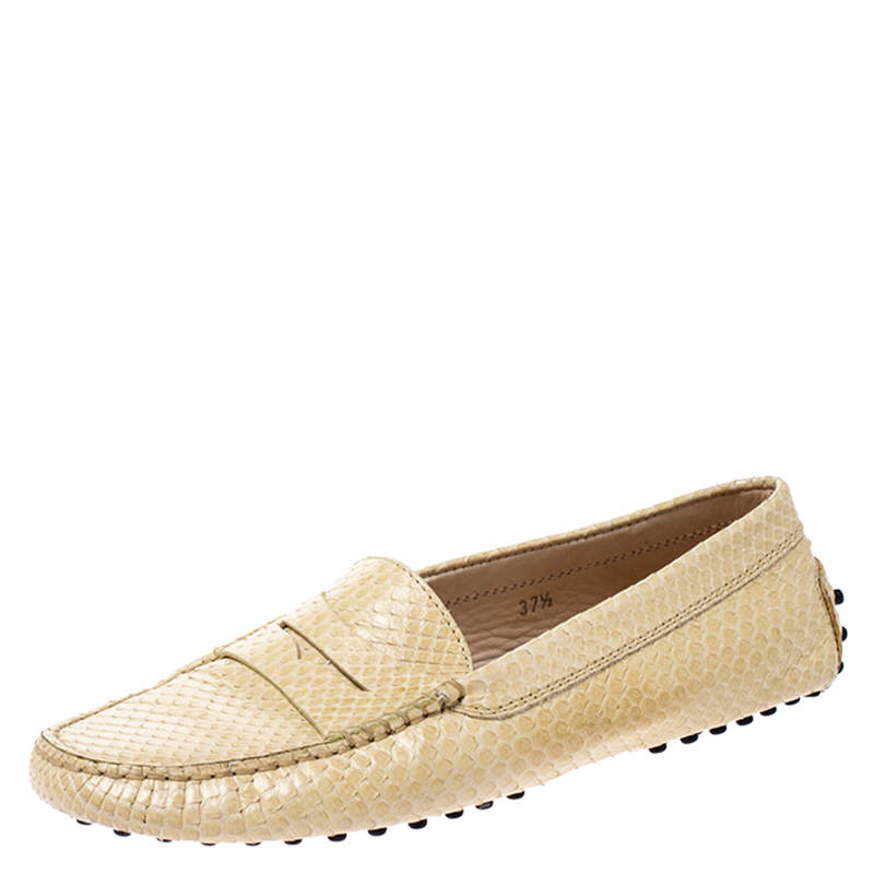 مملوكة مسبقًا Tod's Yellow Python Leather Penny Loafers Size 37.5