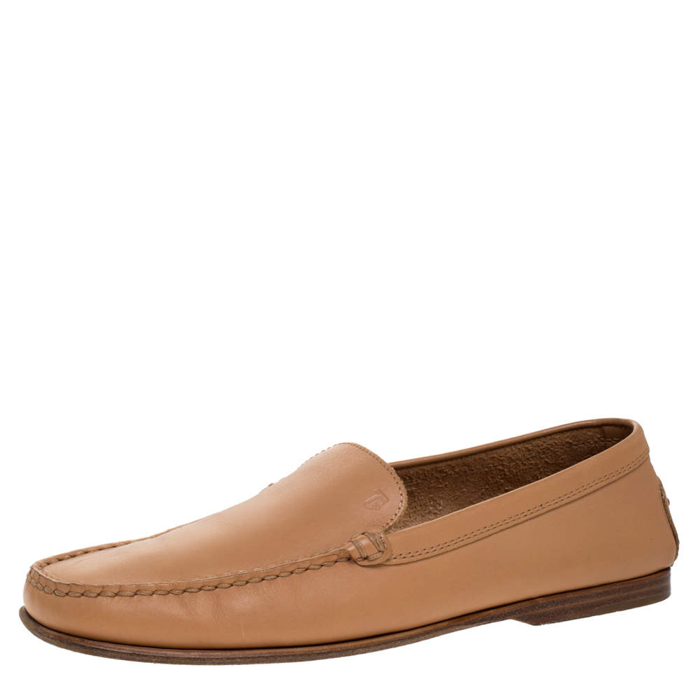 Pre Owned Tod's Tan Leather Slip On Loafers Size 40