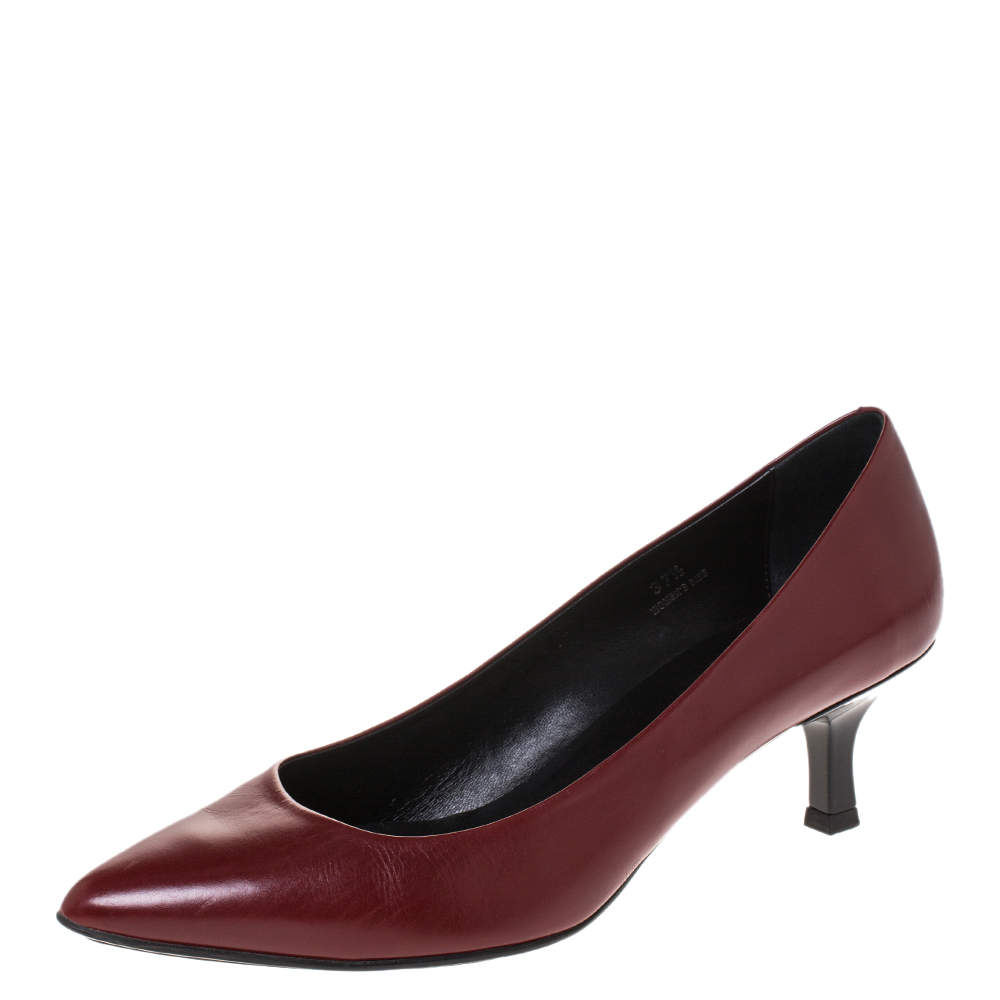 Pre Owned Tod's Burgundy Leather Pointed Toe Pumps Size 37.5