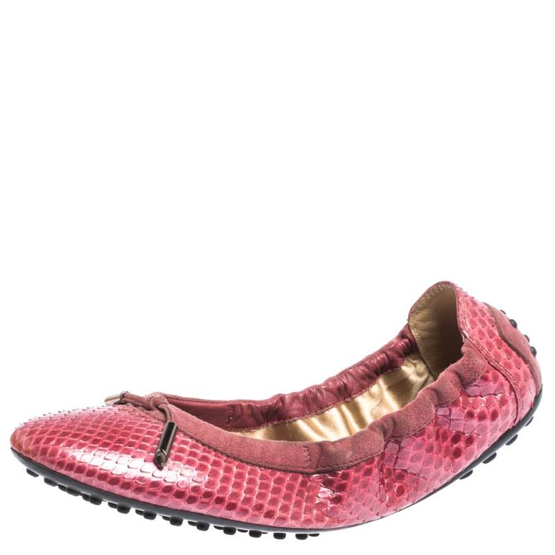Pre Owned Tod's Pink Python Leather Scrunch Ballet Flats Size 38