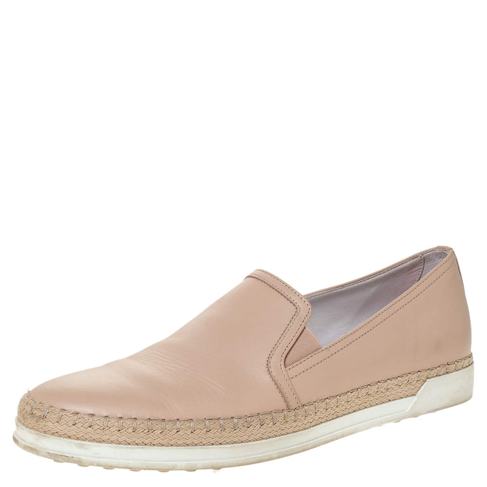 Tod's Metallic Pink Leather Pantofola Espadrille Slip On Sneakers