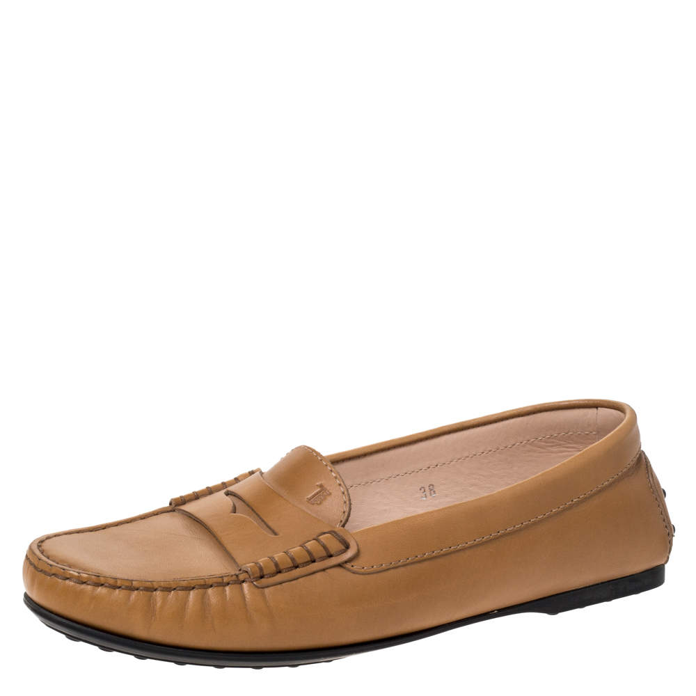Pre Owned Tod's Tan Leather Penny Loafers Size 38