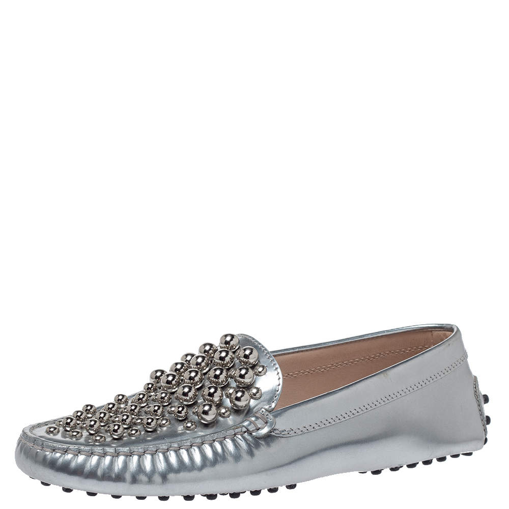 Tod's Silver Patent Leather Studded 