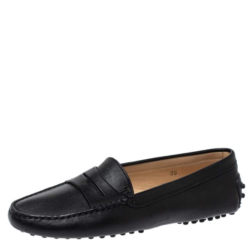 Pre Owned حذاء لوفرز تودز بيني جلد أسود مقاس 36