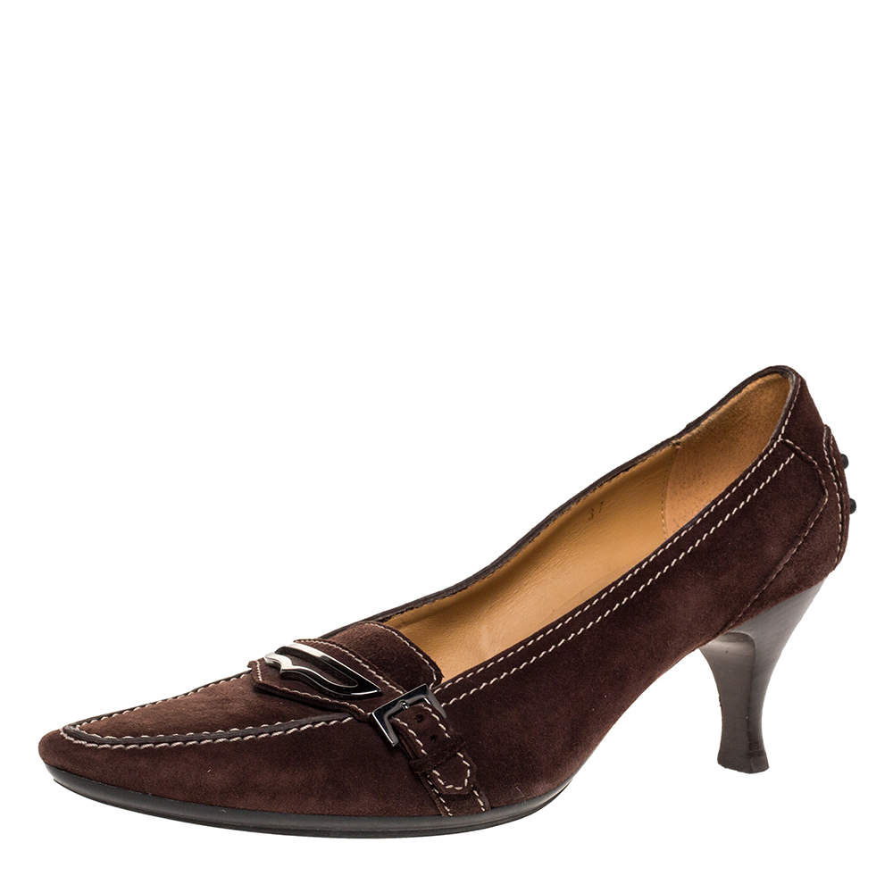 Tod's Brown Suede Leather Buckle Detail Pumps Size 37