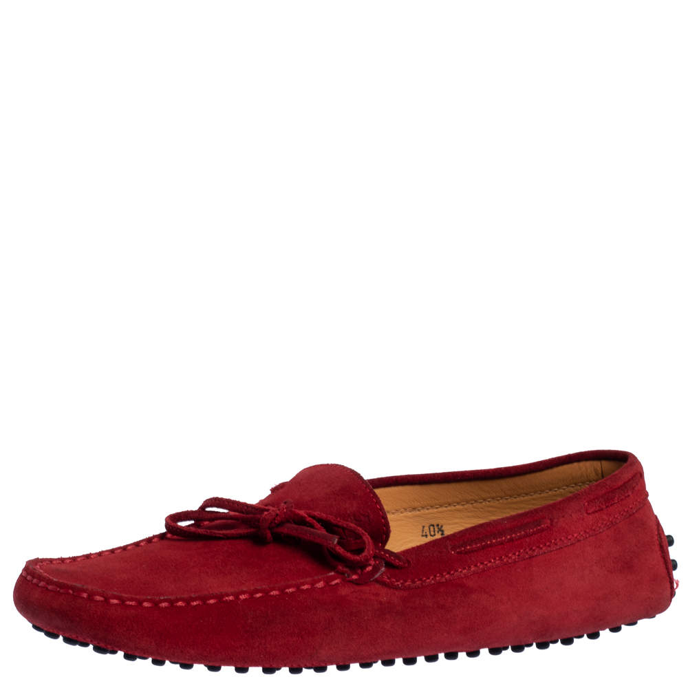 Tod's For Ferrari Red Suede Bow Slip On Loafers Size 40.5