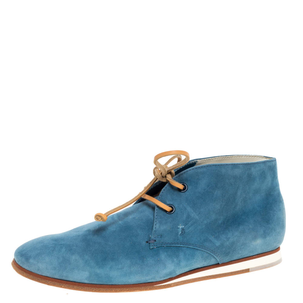 Tod's Blue Suede Desert Ankle Boots Size 39