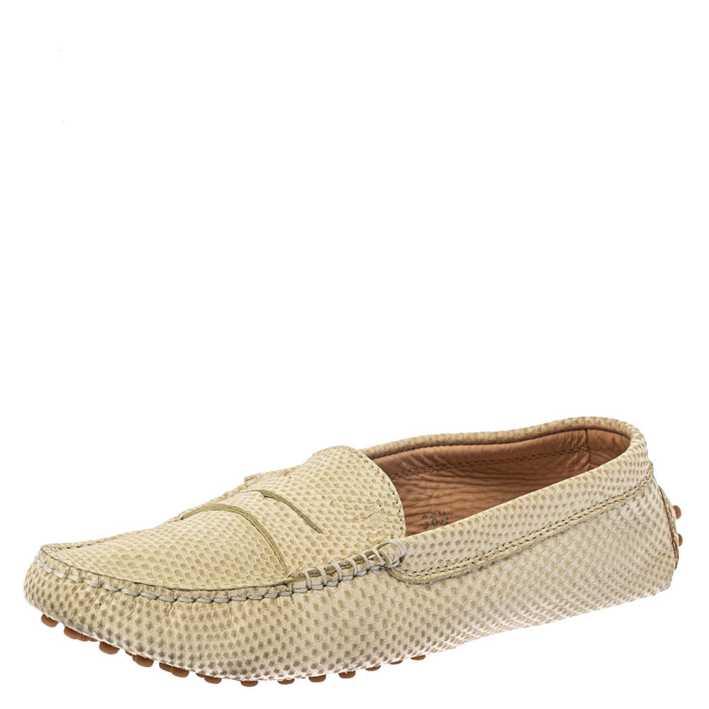 Tod's White Snake Embossed Leather Penny Loafers Size 36.5