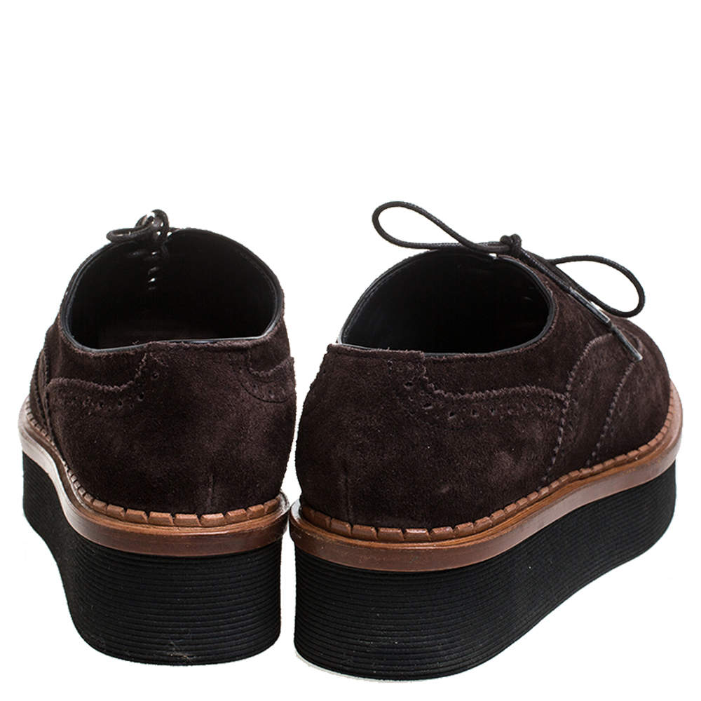 Pre Owned Tod's Brown Brogue Suede Leather Platform Lace Up Oxfords Size 35