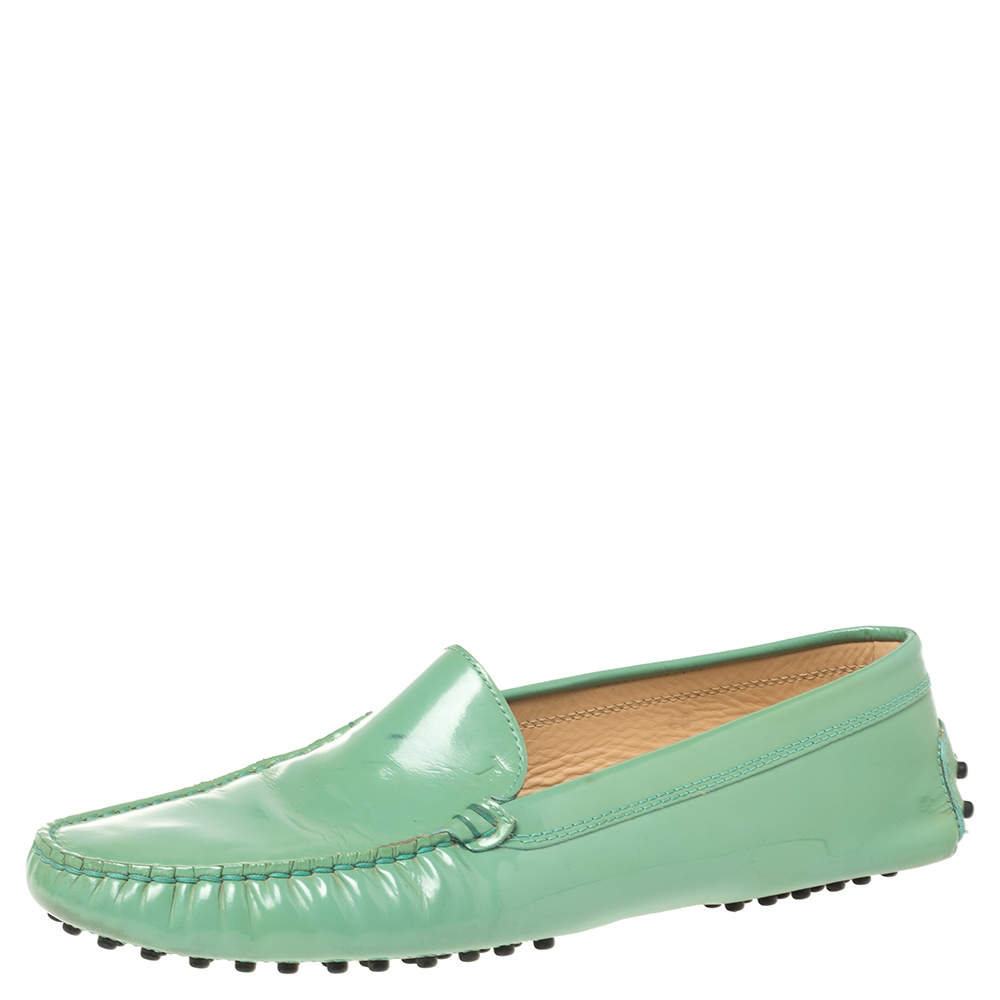 Pre Owned Tod's Neon Green Patent Leather Loafers Size 40