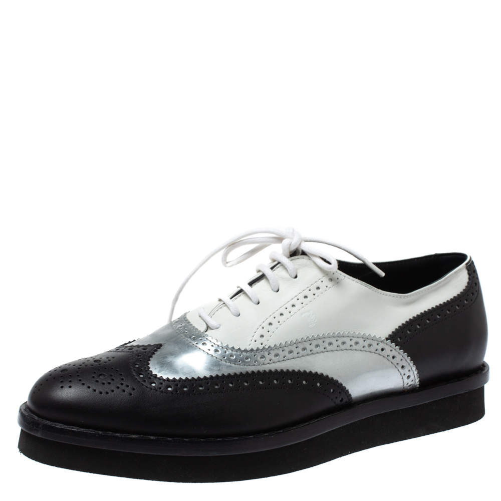 مملوكة مسبقًا Tod's Tri Color Brogue Leather Lace Up Oxfords Size 38.5