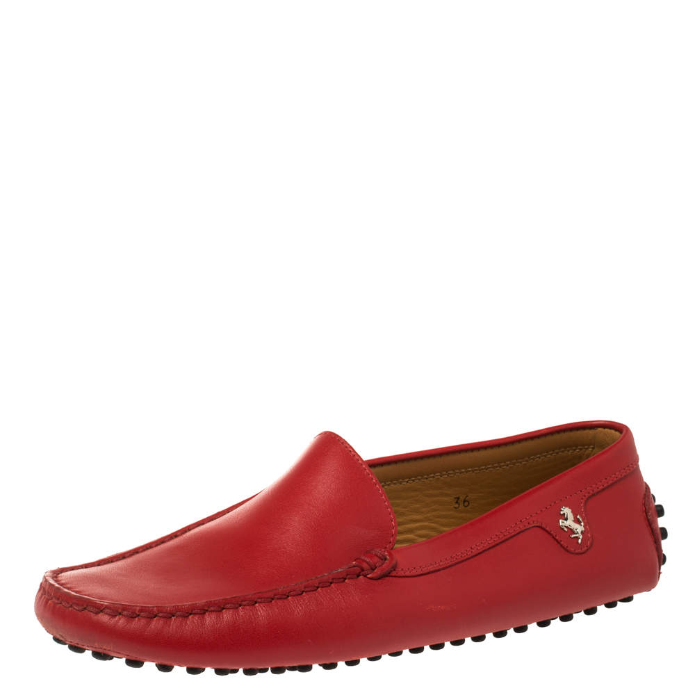 Tod's For Ferrari Red Leather Slip On Loafers Size 36