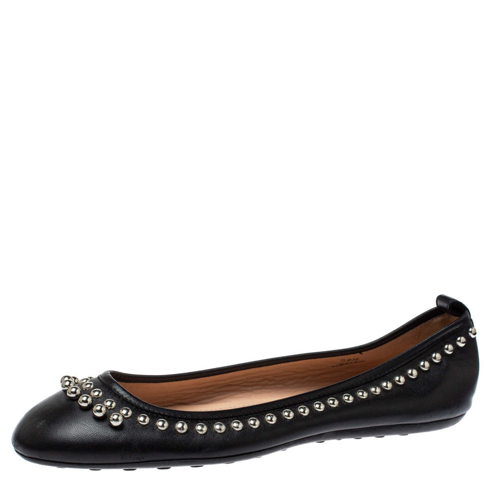 Tod's Black Leather Studded Ballet Flats Size 38.5