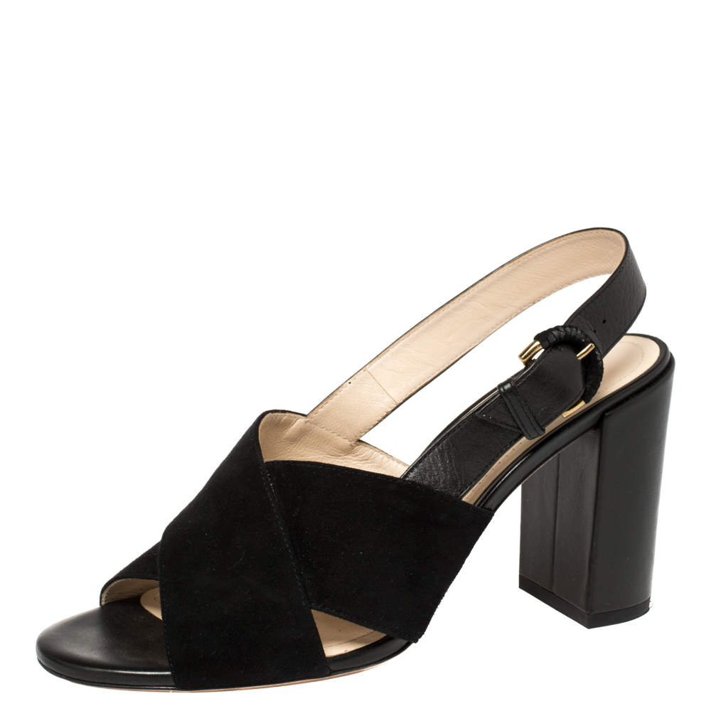 Pre Owned Tod's Black Suede and Leather Criss Cross Slingback Sandals Size 38.5