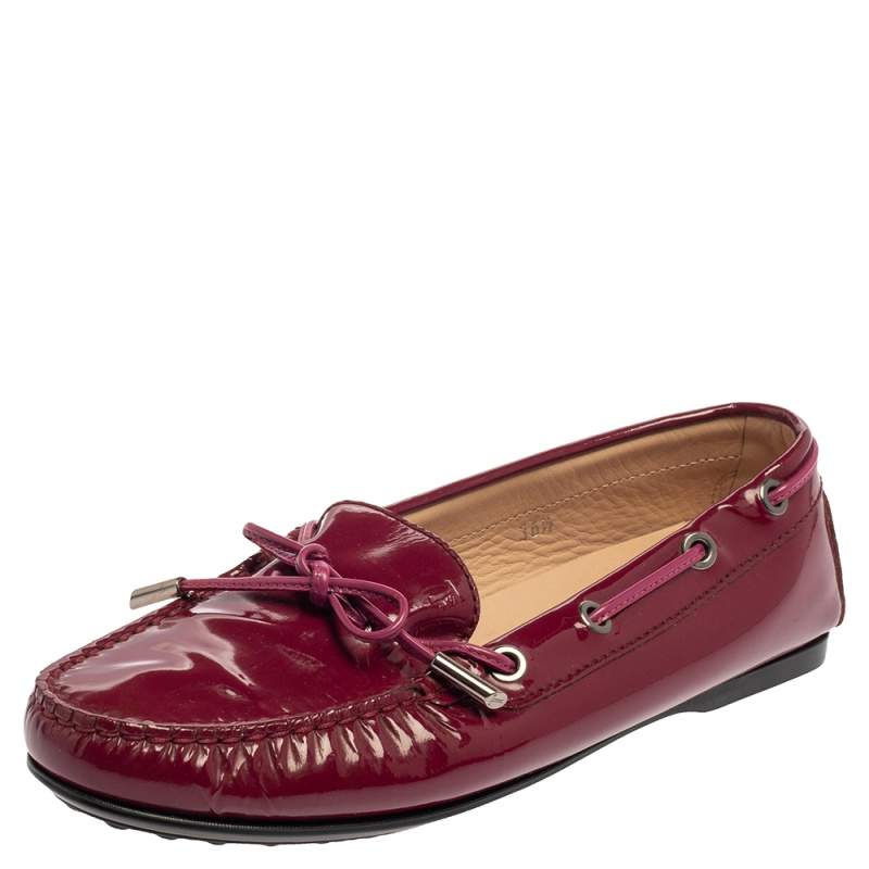 Pre Owned Tod's Pink Patent Leather Bow Loafers Size 36.5