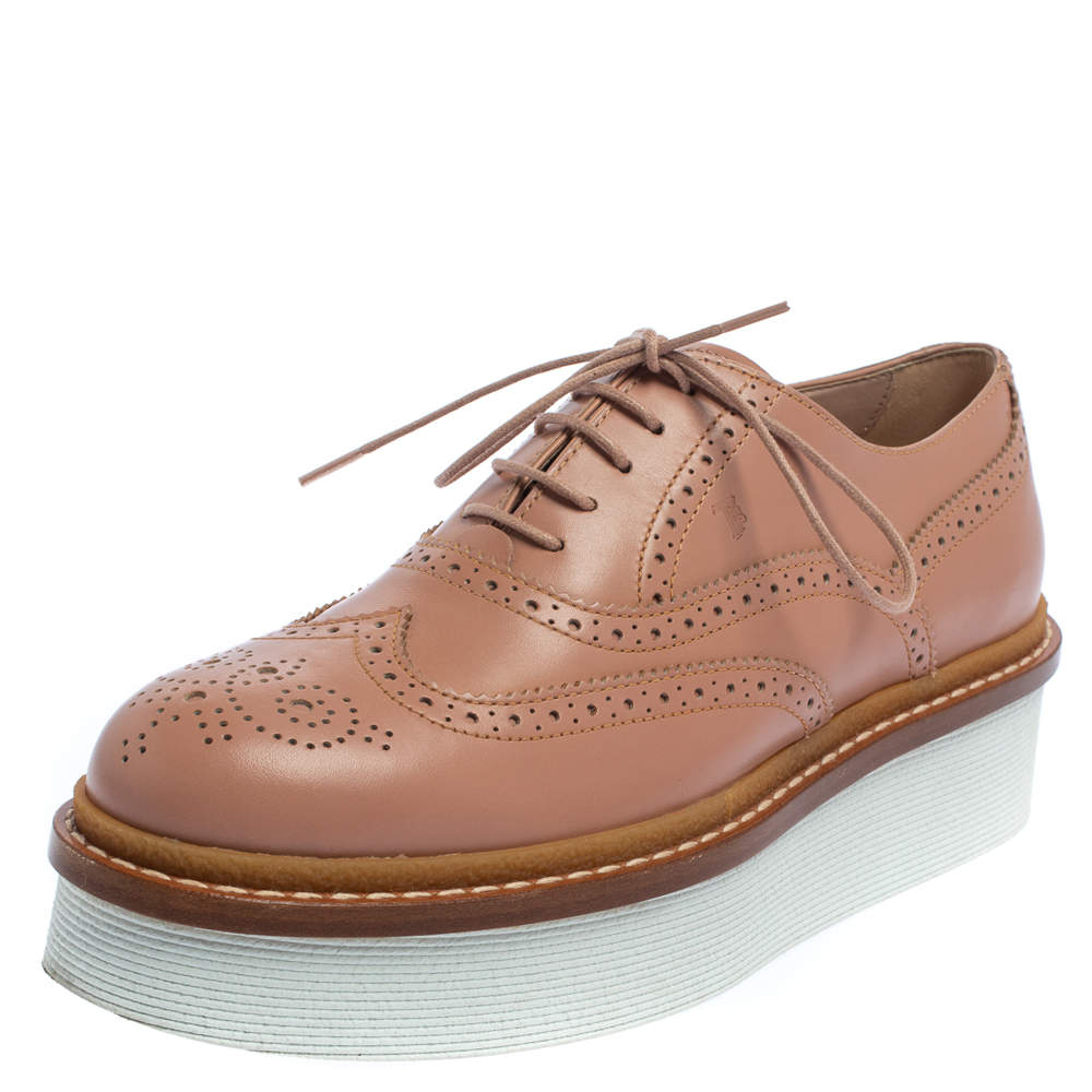 Tod's Pink Leather Lace Up Oxfords Size 37.5