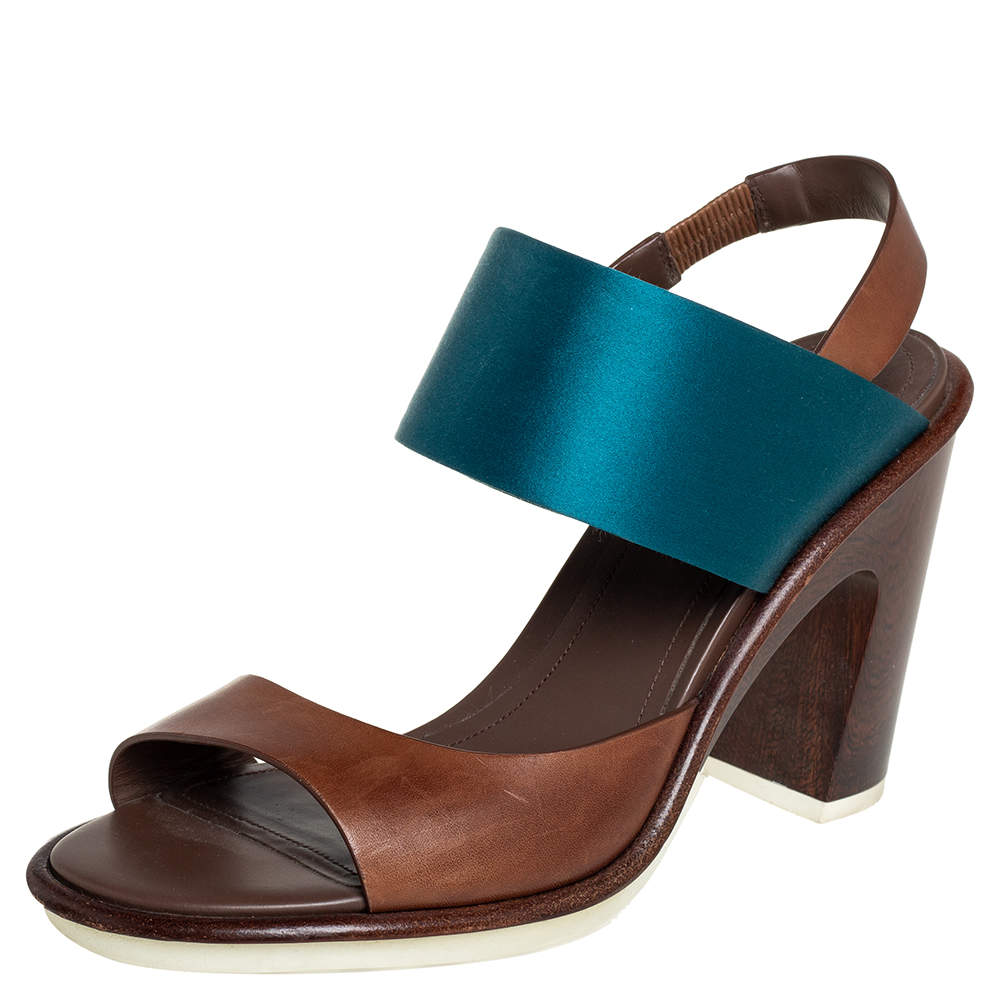 Tod's Two Tone Leather And Satin Block Heel Sandals Size 40