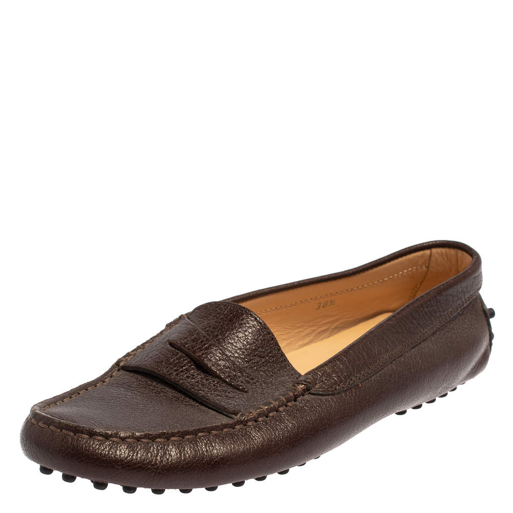 Pre Owned Tod's Brown Leather Slip On  Loafers Size 38.5