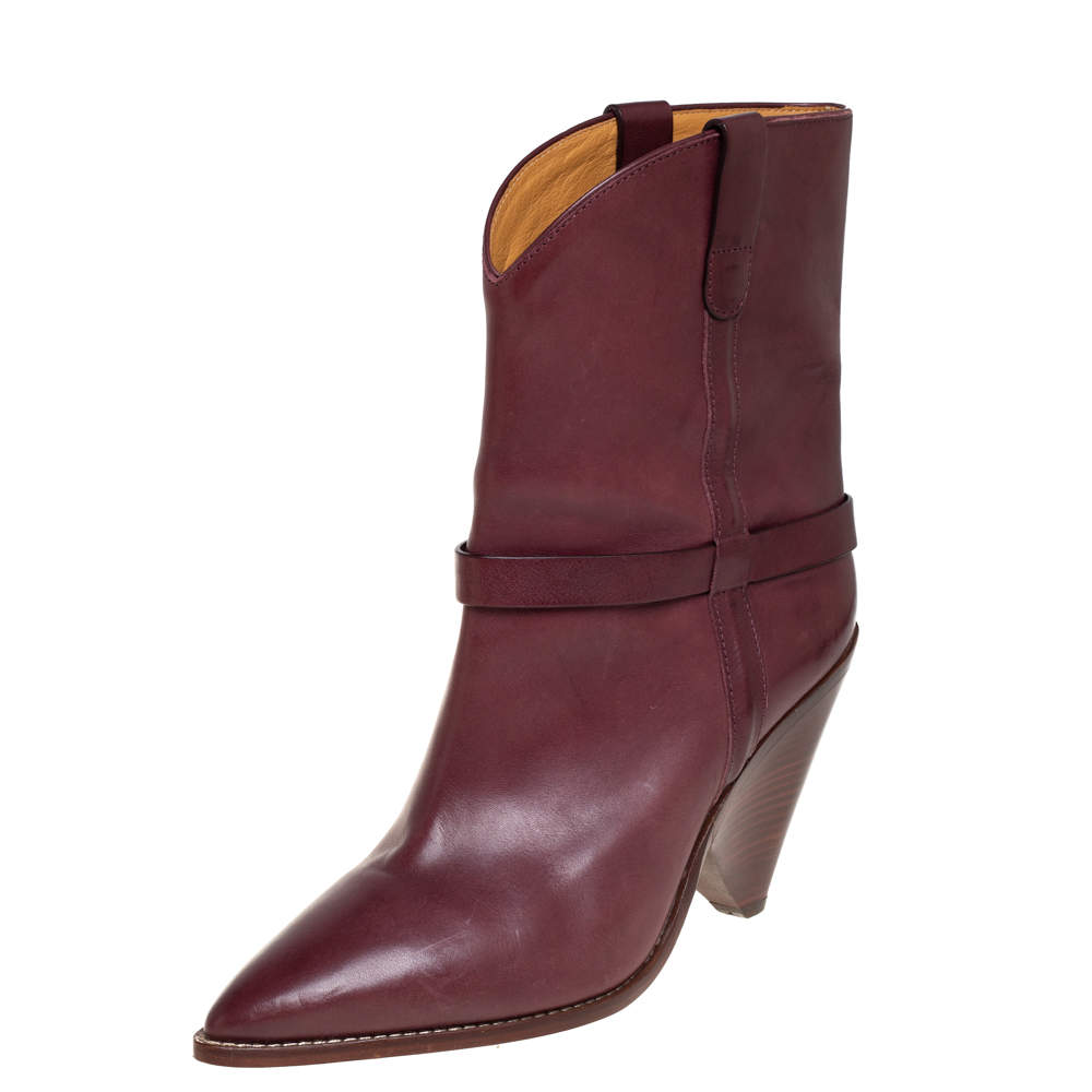 Pre Owned Isabel Marant Burgundy Leather Ankle Boots Size 41