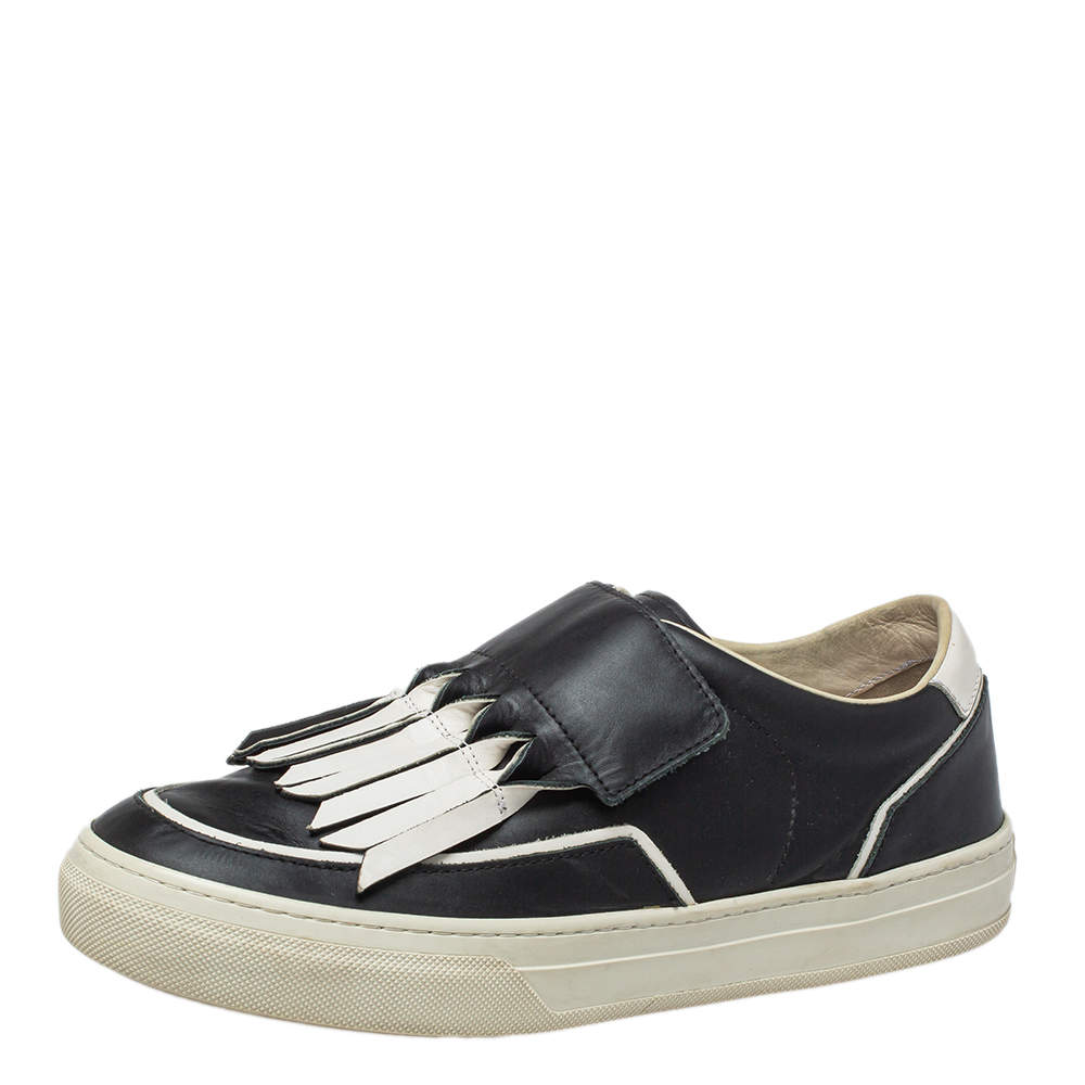 Pre Owned Tods Black/White Leather Slip on Sneakers Size 38