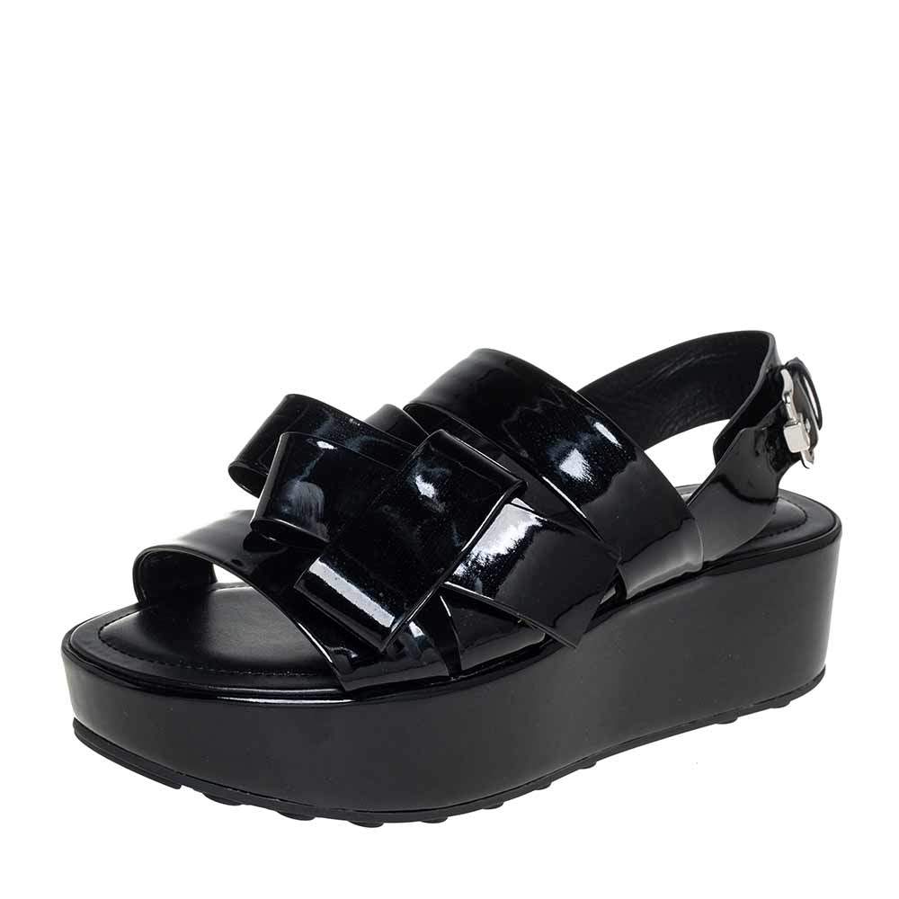 Tod's Black Patent Leather Platform Slingback Sandals Size 39