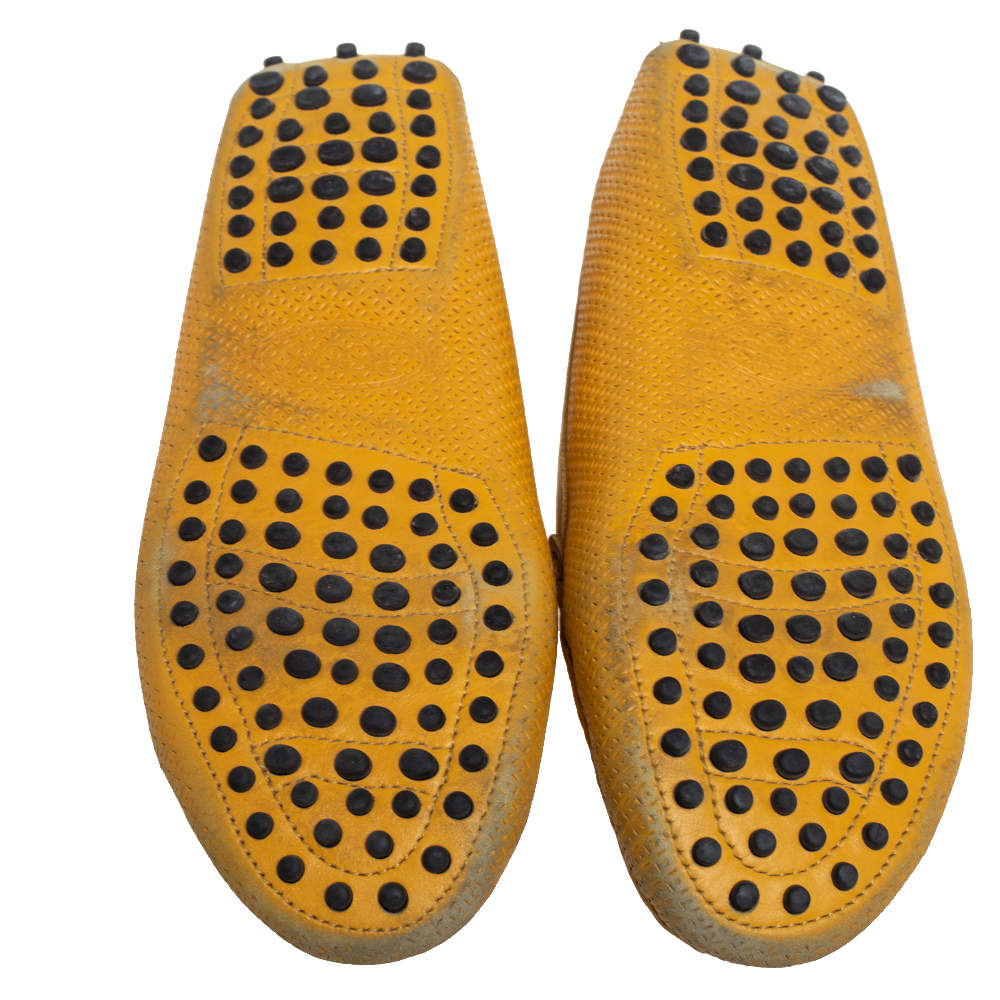 Pre Owned Tod's Yellow Perforated Leather Slip On Loafers Size 36.5