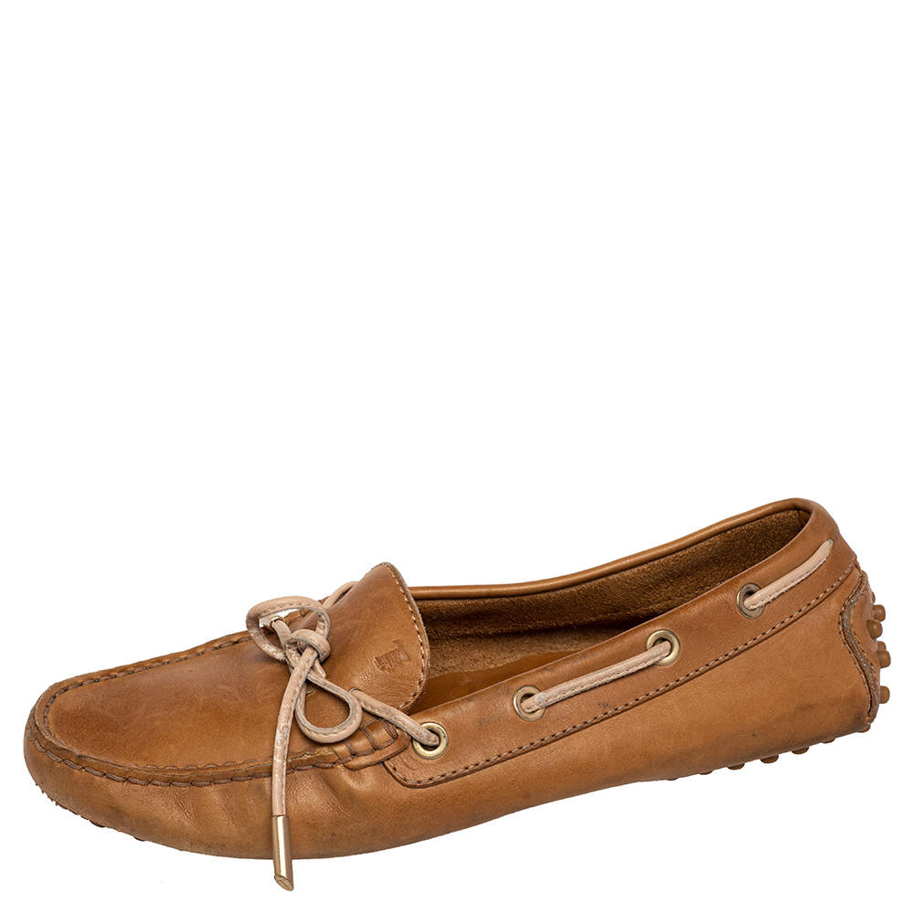 Tod's Brown Leather Bow Slip On Loafers Size 36.5