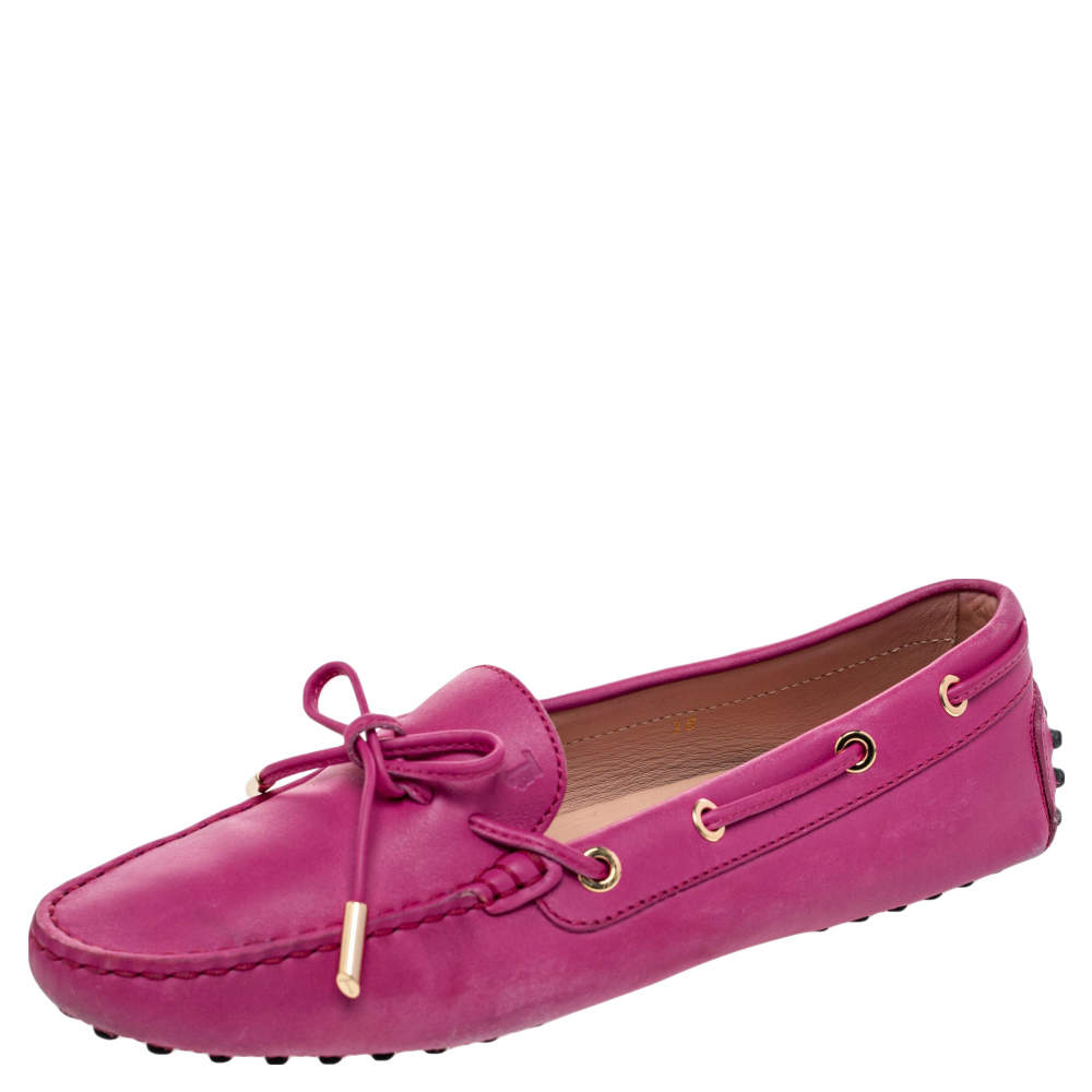 ikke noget køretøj Spectacle Tod's Pink Leather Gommino Slip On Loafers Size 38 Tod's | TLC