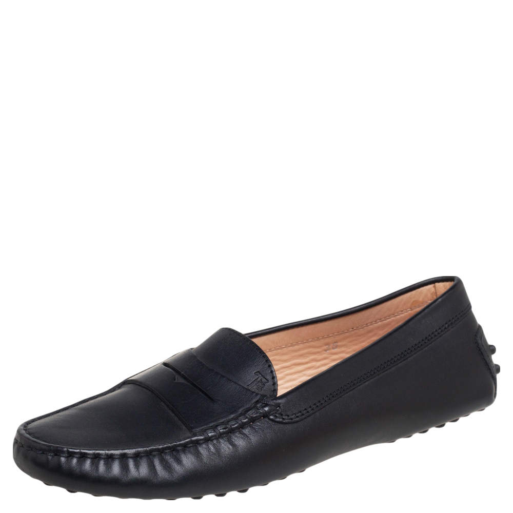 Tod's Black Leather Penny Loafers Size 36