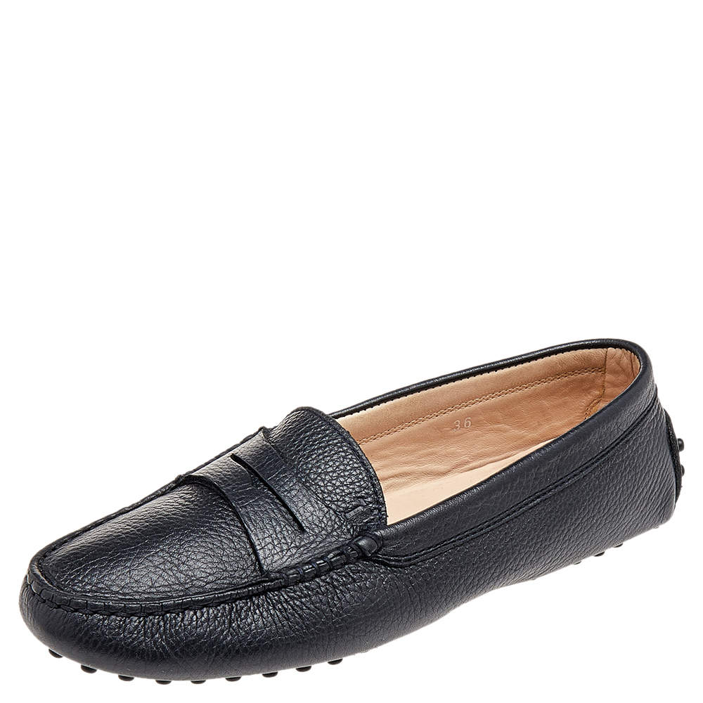 Pre Owned Tod's Black Leather Penny Slip On Loafers Size 36