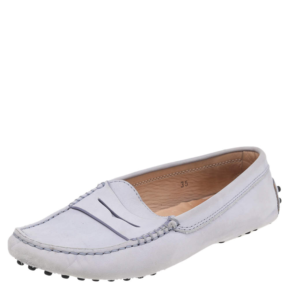 Pre Owned Tod's Grey Nubuck Leather Penny Slip On Loafers Size 35