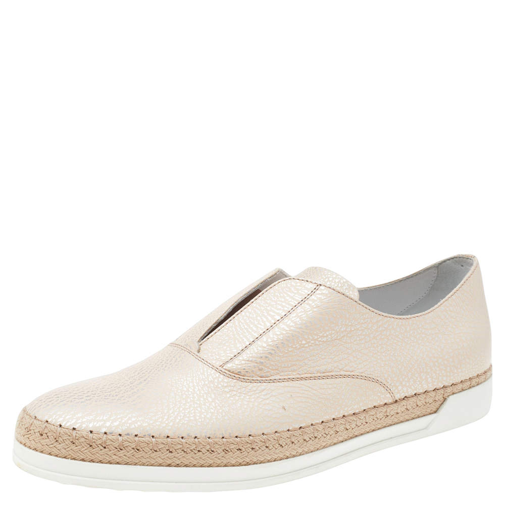 Pre Owned Tod's Beige Leather Francesina Espadrilles Slip On Sneakers Size 40