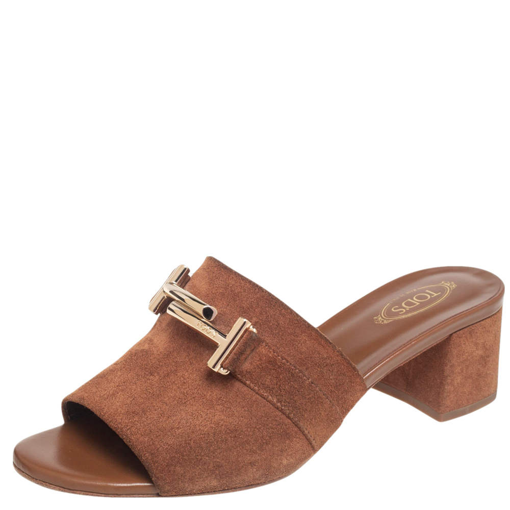 Tod's Brown Suede Double T Slide Sandals Size 39
