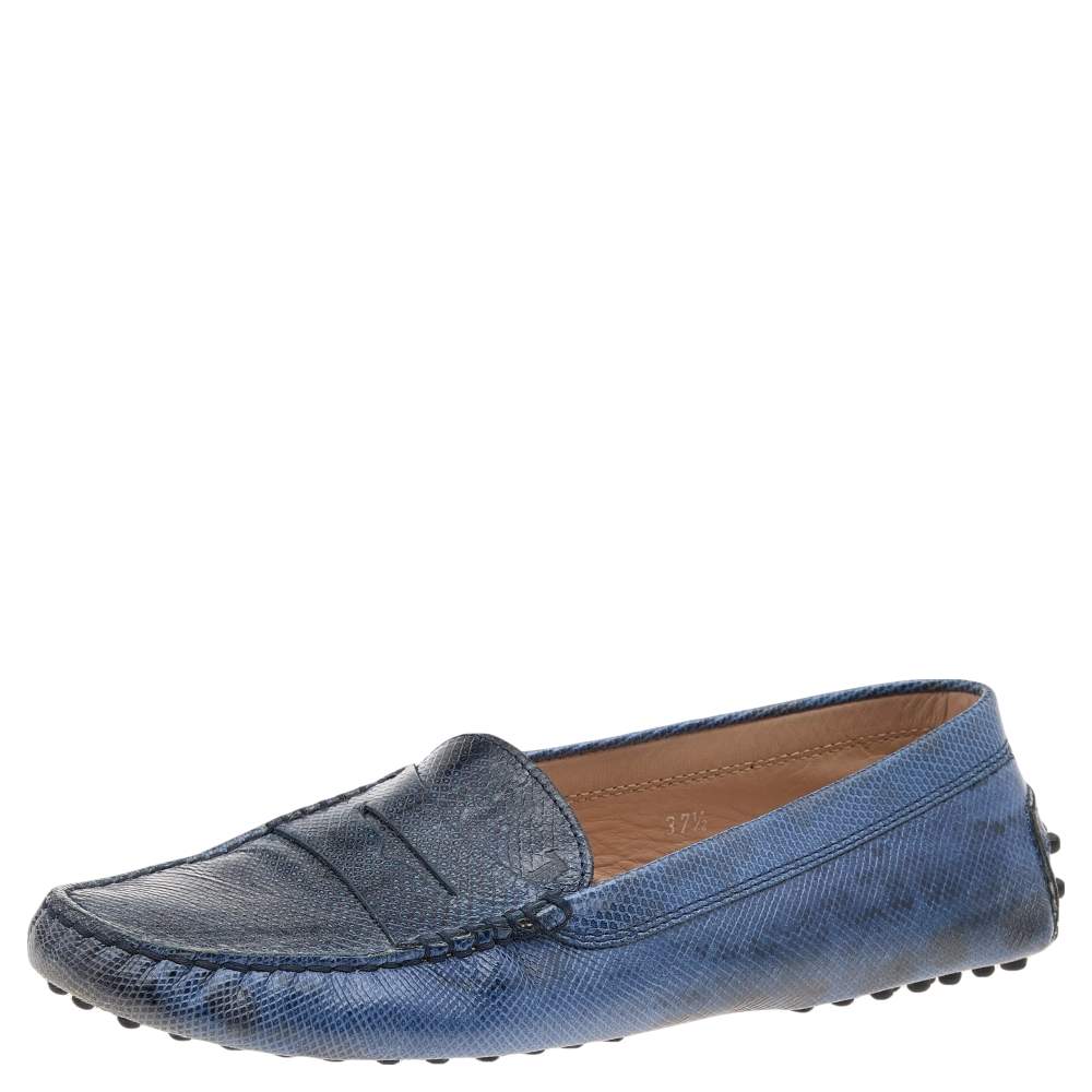 Tod's Blue Karung Gommino Slip On Loafers Size 37.5 