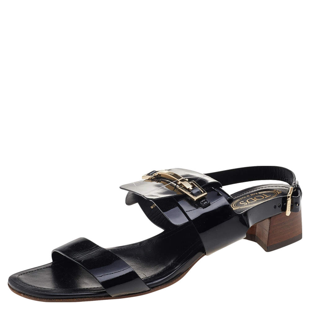 Pre Owned Tod's Black Patent Leather Sandals Size 37