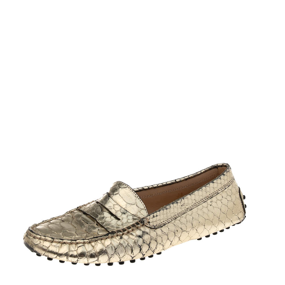 Pre Owned Tod's Gold Python Leather Penny Loafers Size 38